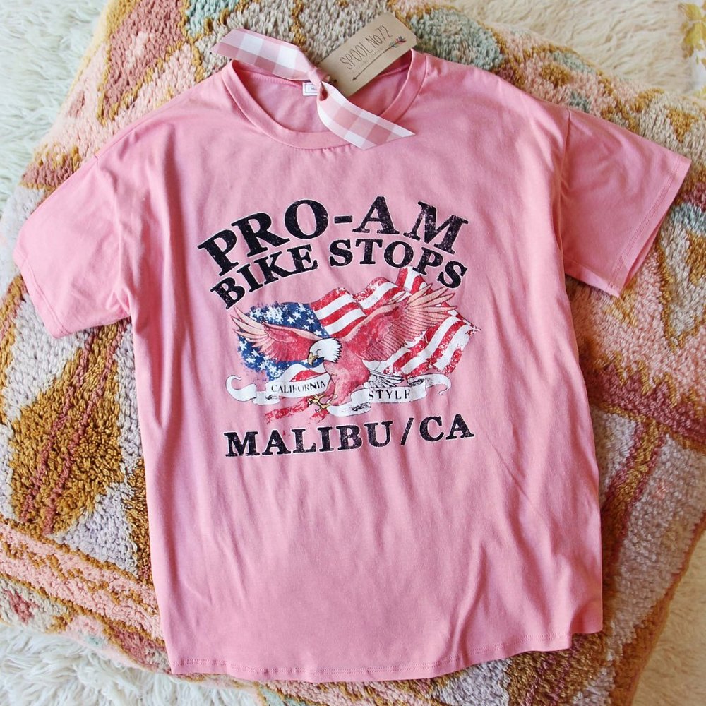 New Malibu Biker Pink Tee Shirt Top t-Shirt